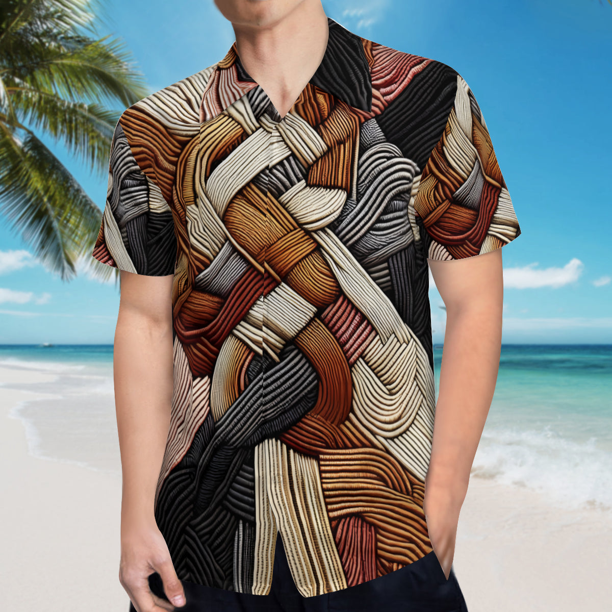 Interwoven Thread Design Short Sleeves Men's Shirt