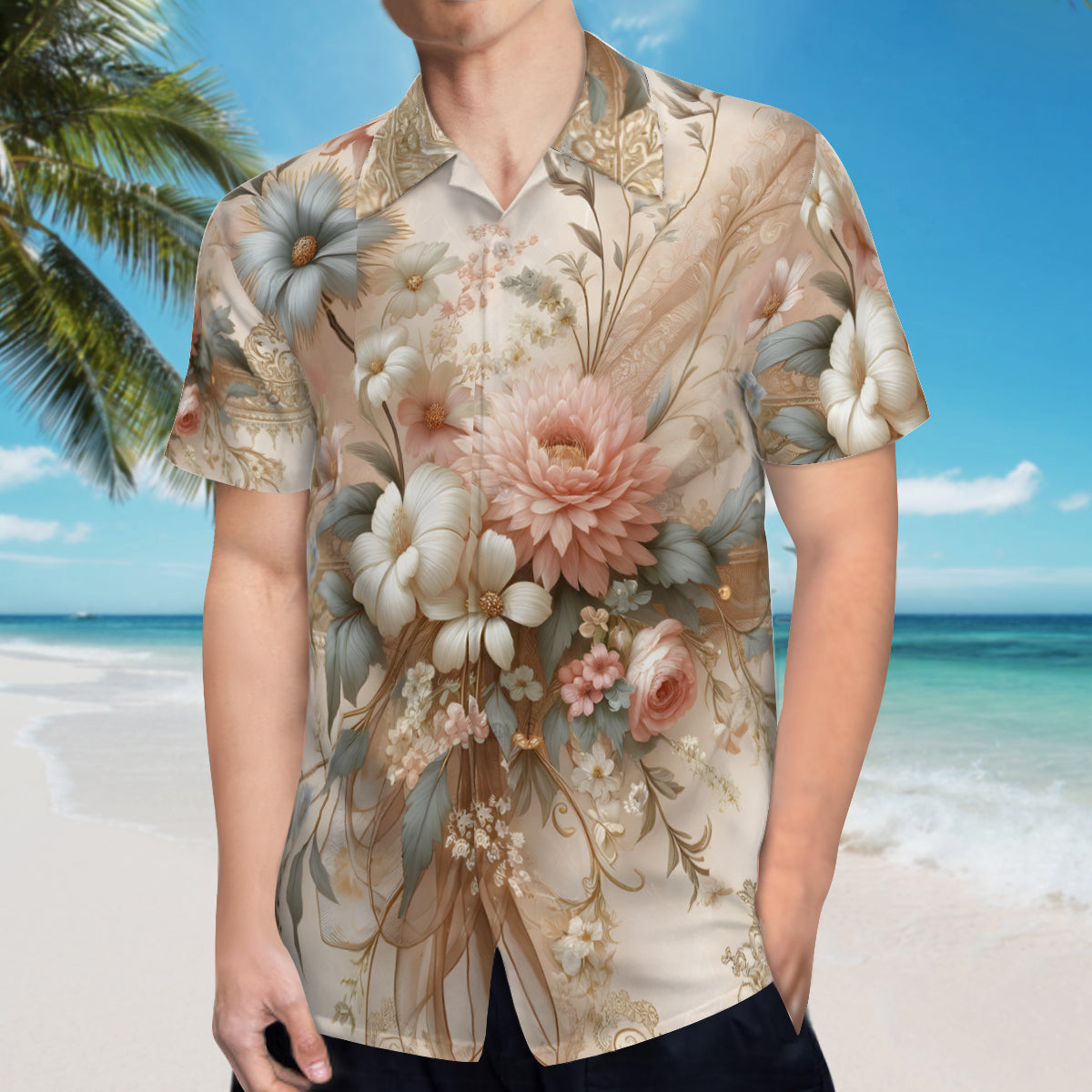 Abstract Floral Pattern Men's Short Sleeves Shirt