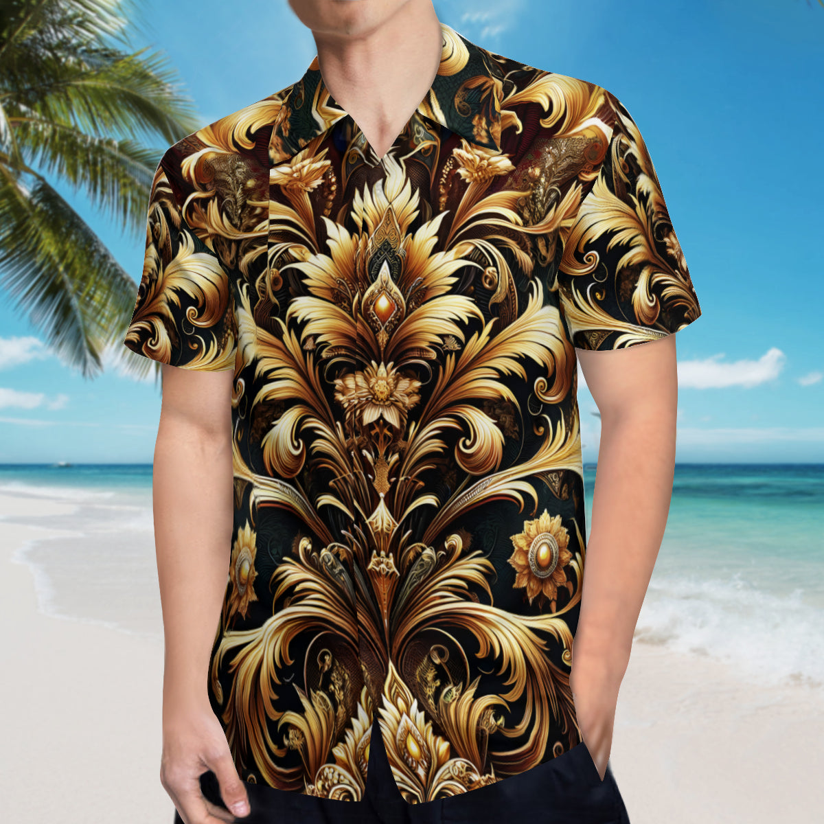 Exquisite And Majestic Pattern Short Sleeves Men's Shirt