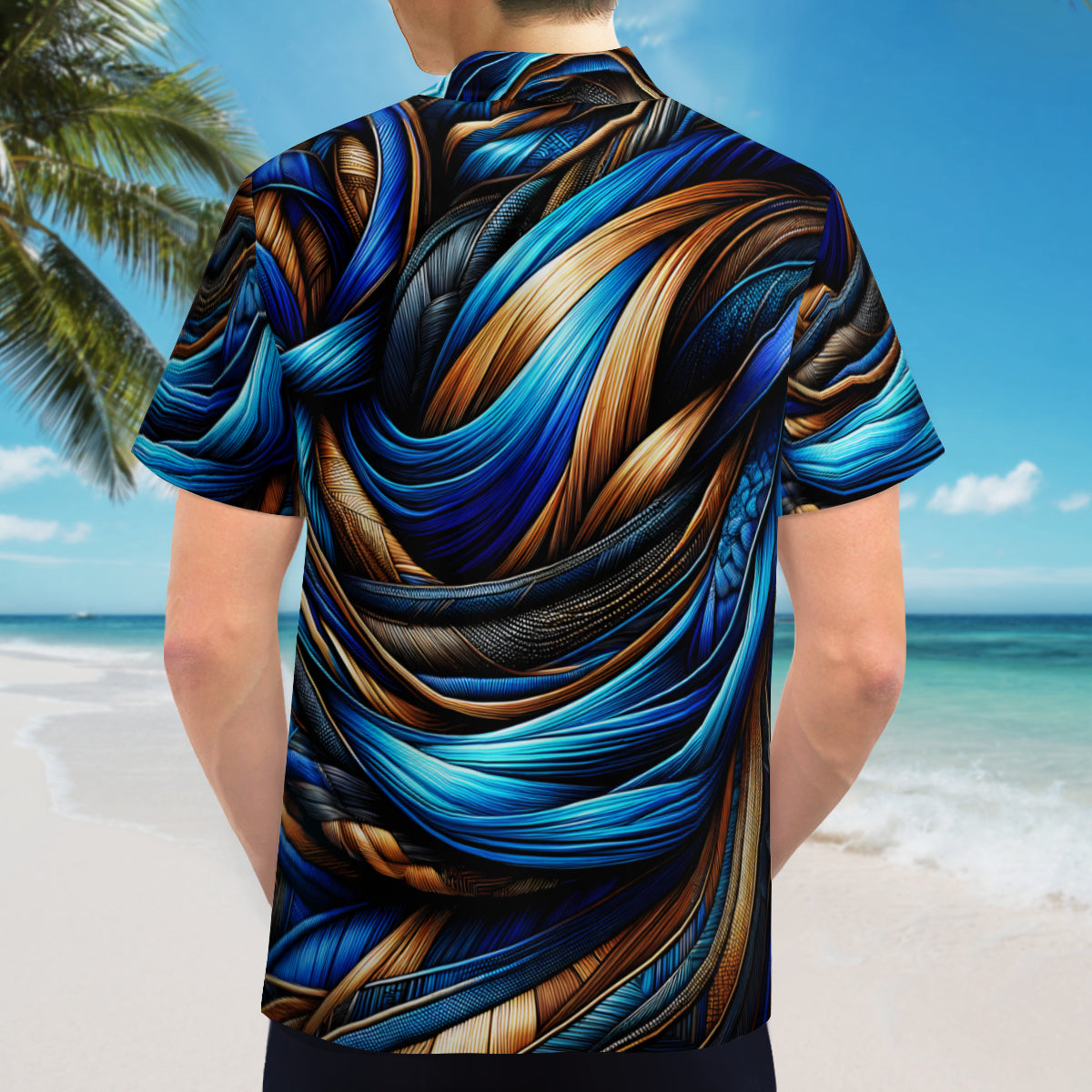 Royal Blue Weave Pattern Short Sleeves Men's Shirt