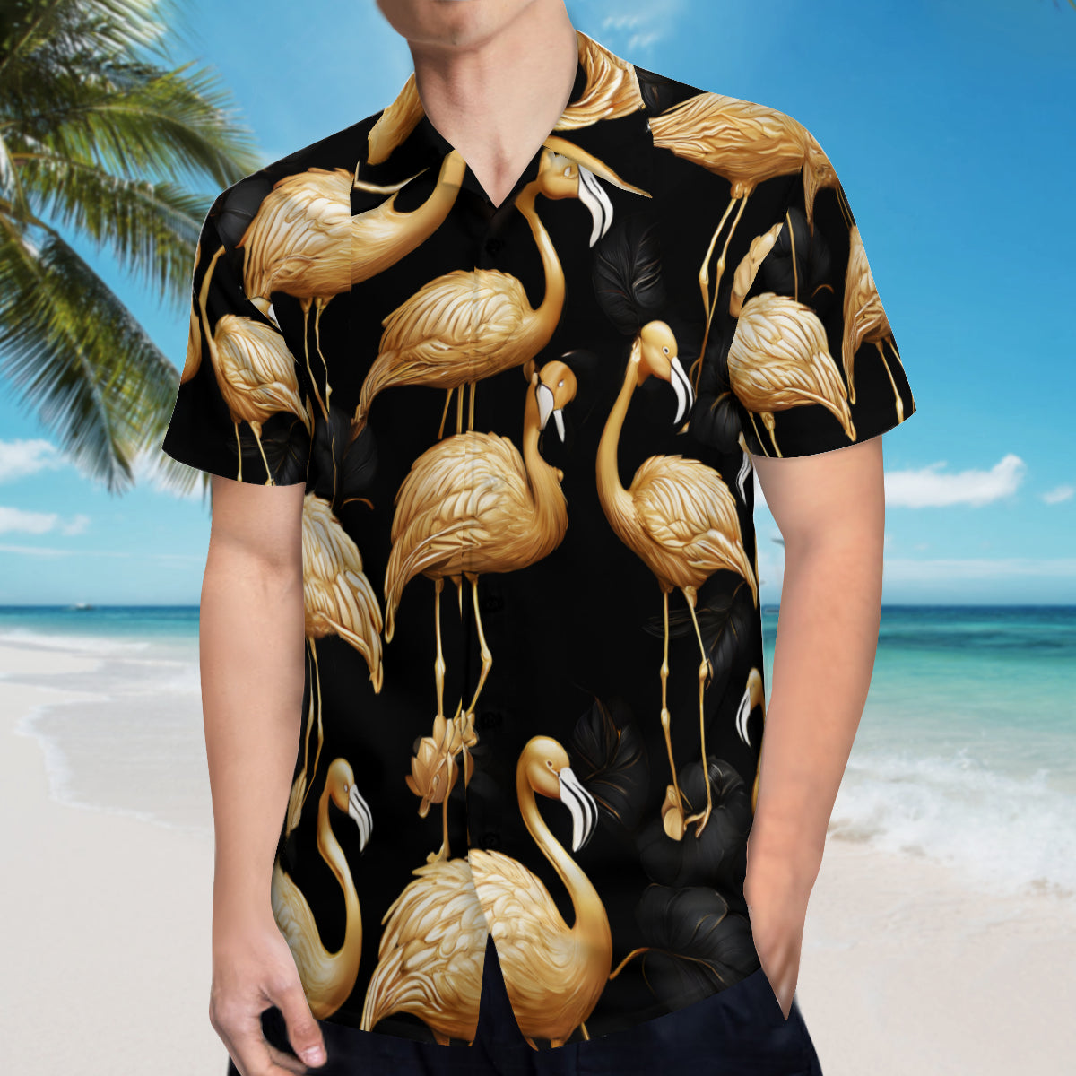 Golden Flamingo Short Sleeves Men's Shirt