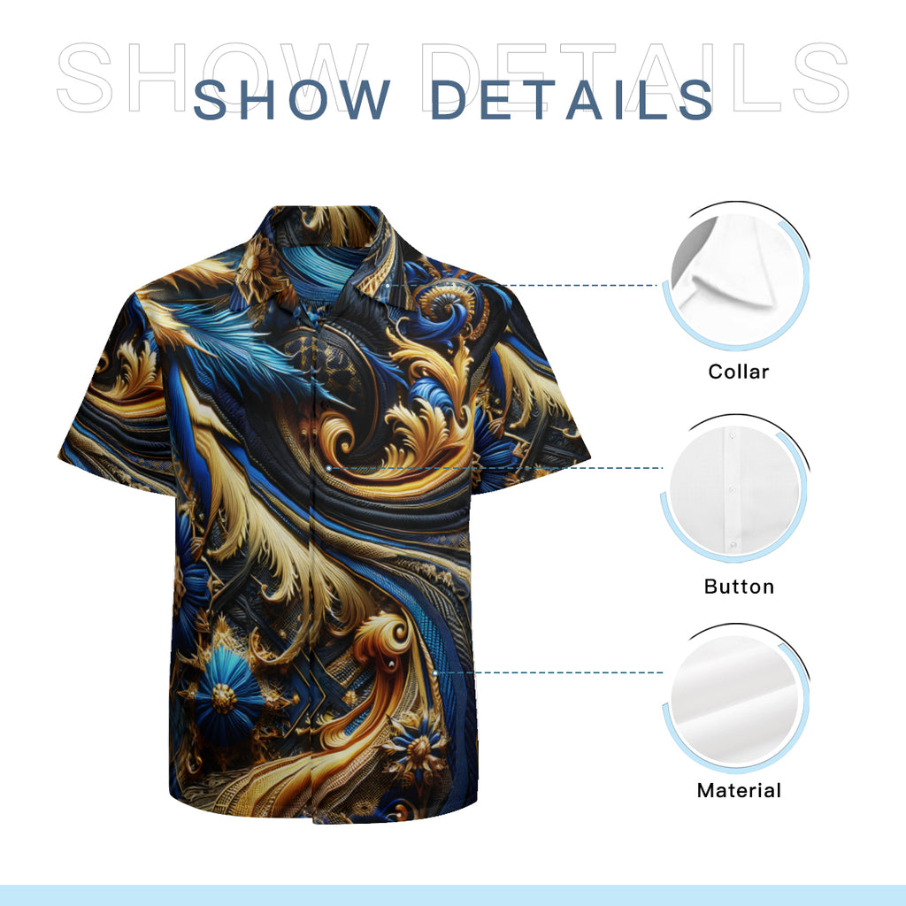 Royal Blue Gold Short Sleeves Men's Shirt