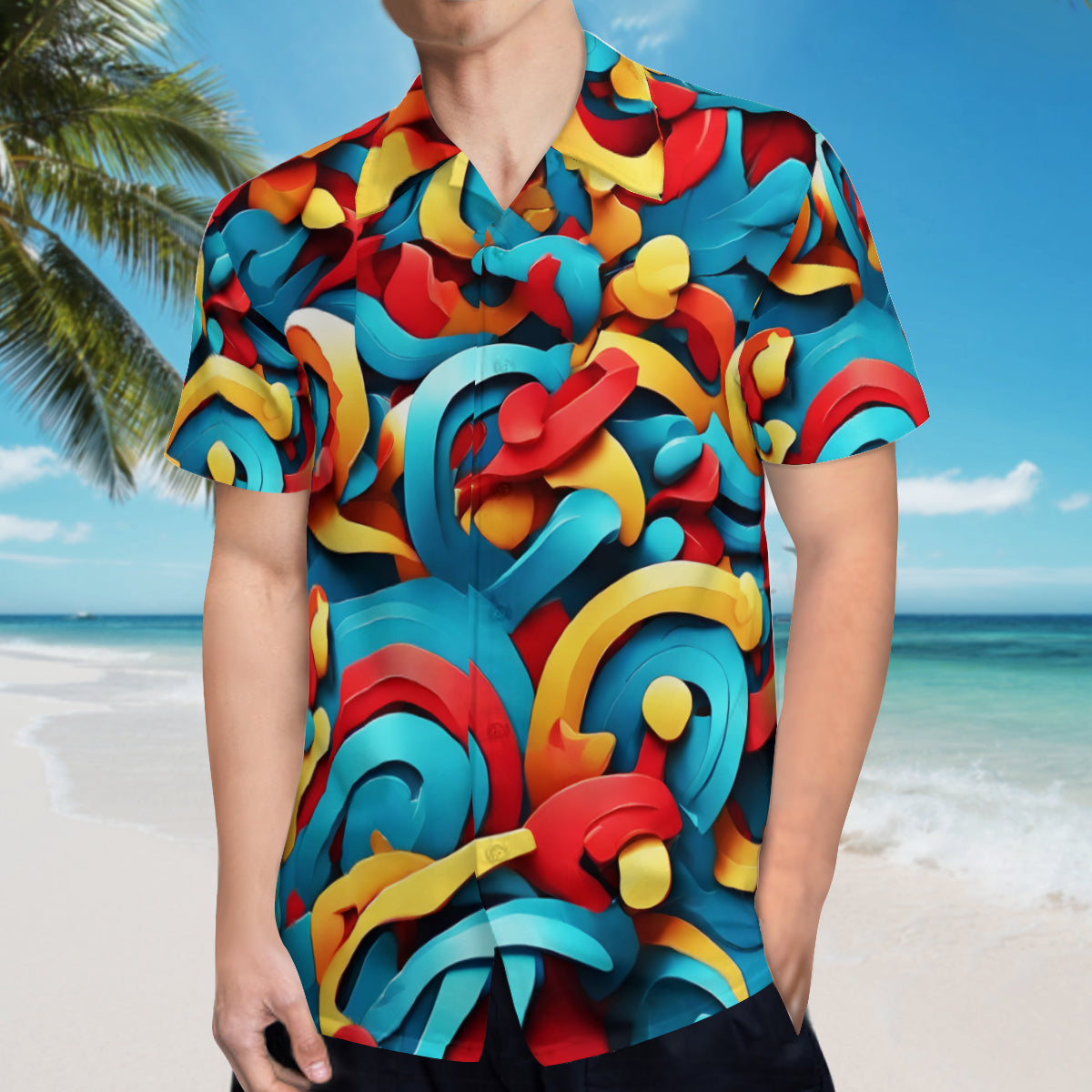 Abstract Vibrant Pattern Short Sleeves Men's Shirt