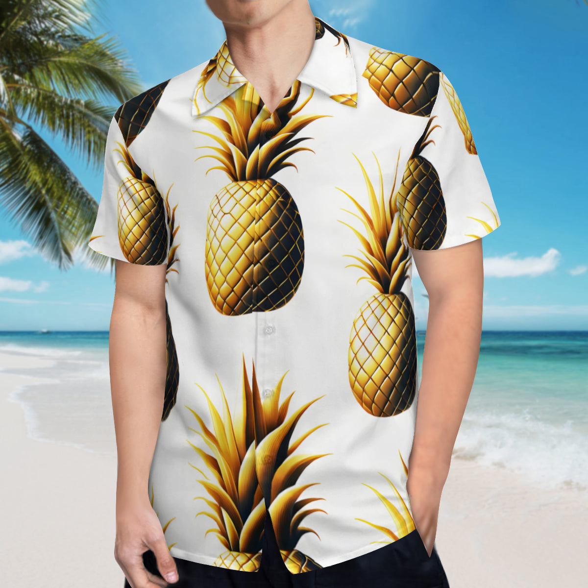 Abstract Golden Pineapple  Short Sleeves Men's Shirt