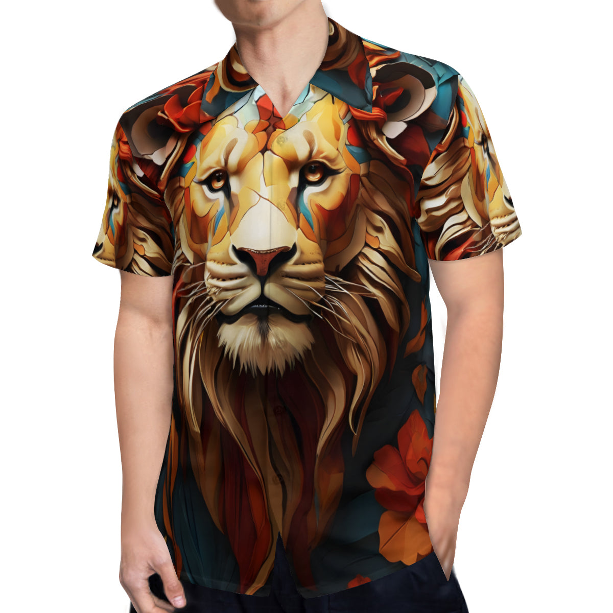 Abstract Lion Short Sleeves Men's Shirt